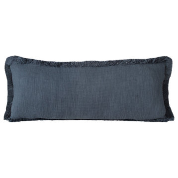 Ox Bay Handwoven Navy Blue Distressed Organic Cotton Pillow Cover, 14"x36"