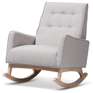 Marlena Modern Grayish Beige Upholstered Whitewash Wood Rocking Chair