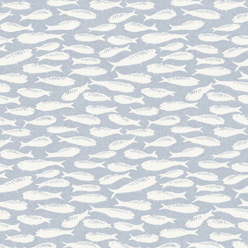 3122-10512 Nunkie Sardine Wallpaper in Denim Blue Off White Playful Coastal