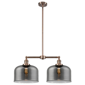 Large Bell 2-Light LED Chandelier, Antique Copper, Glass: Plated Smoked