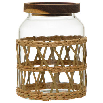 Boho Glass Storage Canister with Acacia Wood Lid, Natural