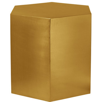 Hexagon Durable Iron End Table, Brushed Gold