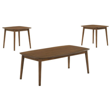 Benzara BM293321 Coffee and End Table Set, Walnut Brown Wood, Flared Legs