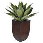 House of Silk Flowers, Inc. - Artificial Tabletop Agave in Dk Copper Zinc Vase - You will never have to worry about caring for your succulents again. This arrangement contains an artificial tabletop agave "potted" in a gloss brown zinc pot (10 3/4" tall x 6 1/2" x 6 1/2"). The overall dimensions are measured tip to tip, bottom of planter to tallest tip: 19" tall x 15" diameter. All measurements are approximate and will be determined by your final shaping of the item upon unpacking it. No arranging is necessary, only minor shaping, with the way in which we pack and ship our products. This is only intended for indoor use.