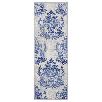 Nourison Whimsicle 24x96" Runner Fabric Damask Area Rug in Ivory/Navy