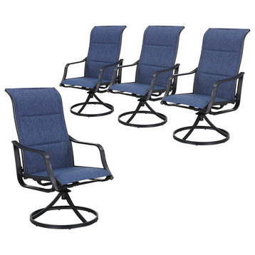 4 Pack Outdoor Dining Chair, Swiveling Design With Sling Seat & High Back, Blue