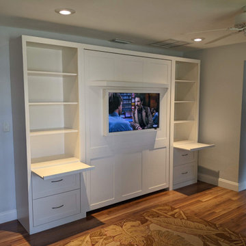 Shaker Panel Murphy Wall Bed with Shelf Leg, Side Cabinets, TV Frame