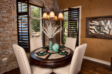 Mid-sized transitional dark wood floor and brown floor kitchen/dining room combo photo in Other with brown walls