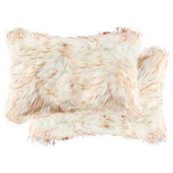 Belton Faux Fur Pillows, Set of 2, Gradient Tan, 12"x20"