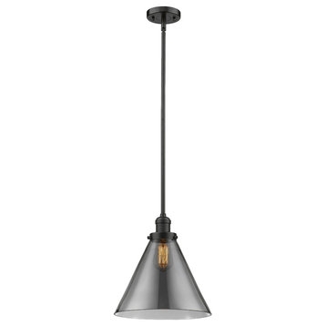 X-Large Cone 1-Light LED Pendant, Oil Rubbed Bronze, Glass: Smoked