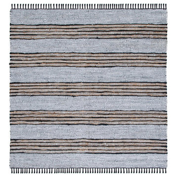 Vintage Leather Vtl601G Striped Rug, Silver and Natural, 6'0"x6'0" Square