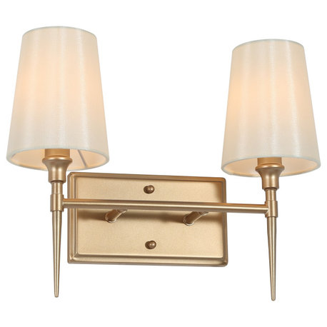 LNC Glod Traditional Bathroom Vanity Light With Fabric Shade, 2 Lights