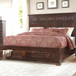Homelegance 1832K-1CK Cranfills Cherry Cal King Platform Storage Bed - Panel Beds