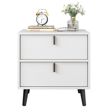 Modern Wooden Bedside Table with 3 Drawers, White, L15.7", 2 Drawers