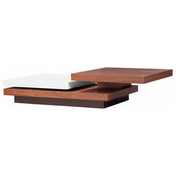 Two Tone Walnut And White Hi-Gloss Three Tiered Motion Coffee Table
