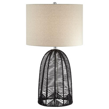 Pacific Coast Lighting Aria 29" Drum Shade Cage Rope Table Lamp in Black