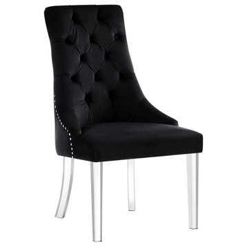 Naomi Acrylic Leg Dining Chair, Set of 2, Black, Velvet