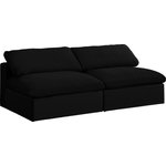 Meridian Furniture - Serene Linen Textured Fabric Deluxe Comfort 2-Piece Modular Sofa, Black - There's lots to love about the Serene linen textured deluxe cloud-like comfort modular collection, and this piece is not an exception. The soft black linen textured fabric is cozy and sleek to the touch while the overstuffed down/feather cushions provide gentle support so you can relax and unwind like a VIP. Customize your seating with this modular set by adding the pieces you like most. Latches under each piece make it easy to snap them into position for a look that's modern yet welcoming.
