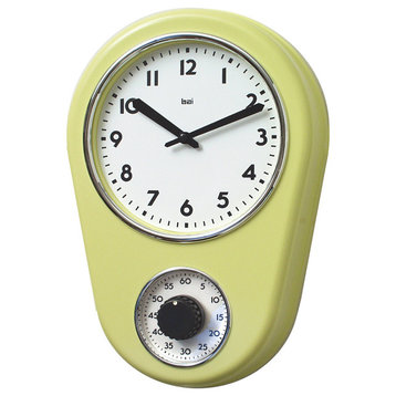 Retro Kitchen Timer Wall Clock, Chartreuse