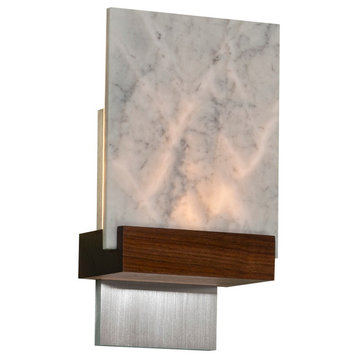 Fortis LED Wall Sconce, Oiled Walnut, Brushed Aluminum, Carrara Marble