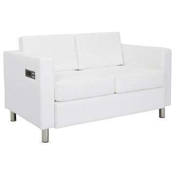 Loveseat With Dual Charging Station, Gavotte Gray, White