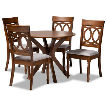 Baxton Studio Grey Upholstered and Brown Finished Wood 5-Piece Dining Set