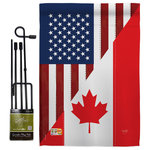 Breeze Decor - US Canada Friendship Flags of the World US Friendship Garden Flag Set - US Friendship Beautiful Mini Garden Flag with Metal Garden Banner Pole Stand - Complete Set with Garden Pole - 16" x 40" Power Coated Metal Flag Stand