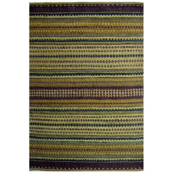 Handwoven Jute Rug, Olive and Burgundy Striped, 4'x6'