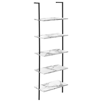 Bookshelf, Etagere, Ladder, 5 Tier, 72"H, Office, Metal, White Marble Look