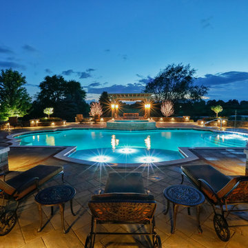 Elgin, IL Roman End Pool with Freeform Hot Tub
