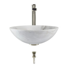 850-White Granite Vessel Sink, Brushed Nickel, 731 Vessel Faucet