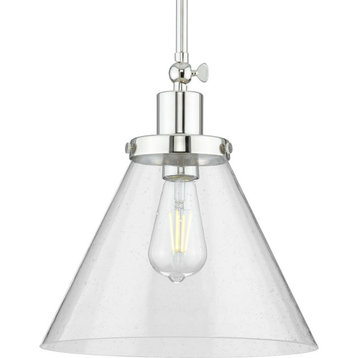 Hinton 1-Light Polished Nickel Clear Seeded Glass Vintage Pendant Hanging Light
