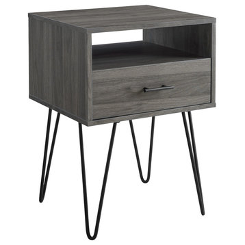 18" Modern Single Drawer Hairpin Leg Side Table, Slate Gray