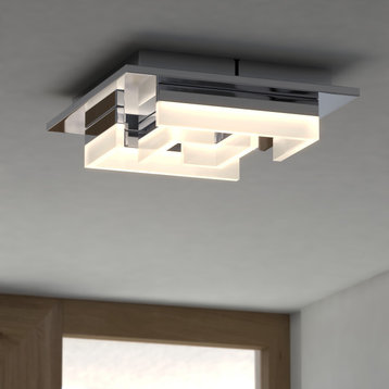 Atra 13.5" Square LED Flush Mount Ceiling Light Chrome
