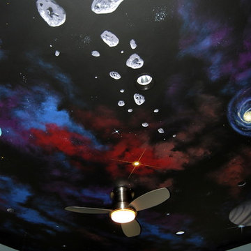 Space Night Sky Ceiling Mural in a kids bedroom by Tom Taylor of MuralArt.com