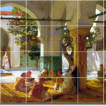 Picture-Tiles.com - Frederick Bridgman Village Painting Ceramic Tile Mural #57, 72"x48" - Mural Title: Learning The Quran 1921