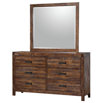 Picket House Furnishings Wren 6-Drawer Dresser and Mirror Set, Chestnut