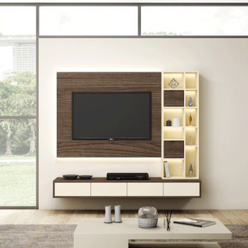 Corner TV Units in LAVA Crema Beige Supplied by Inspired Elements