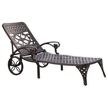 Outdoor Chaise Lounge, Metal Construction With Scroll Work, Black