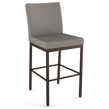 Amisco Perry Plus Counter and Bar Stool, Taupe Grey Faux Leather / Dark Brown Metal, Bar Height