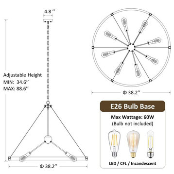 Farmhouse Wheel Chandelier 8 Light Metal Sputnik Pendant Light Fixture