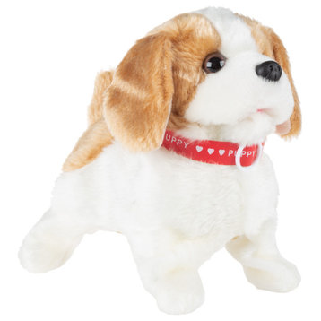 Interactive Plush Puppy Toys Battery-Operated Robot Dog Walks, Barks,, Flips