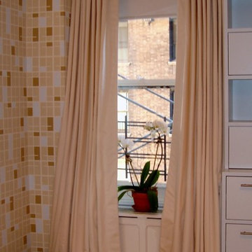 Peach Curtains on a white Pole