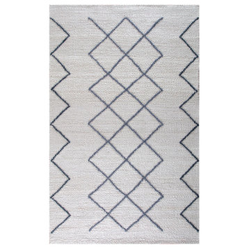 Kingston Ivory With Gray and Blue Diamond Rug, 5'x7'