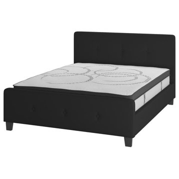 Tribeca Queen Size Tufted Upholstered Platform Bed in Black Fabric with 10...
