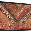 Consigned Indian Table Runner Sari, Red and Orange Sequin Embroidered Tapestry
