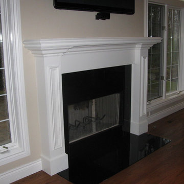 custom 3 sided fireplace and stone work