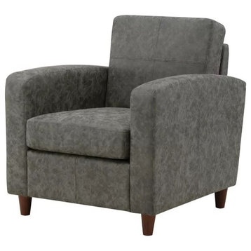 Comfortable Accent Chair, Stitched Faux Leather Seat With Curved Arms, Charcoal