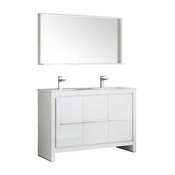 Allier 48" White Double Sink Bathroom Vanity with Mirror, Livenza Nickel Faucet