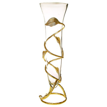 Classic Touch Glass Vase With Gold Leaf Design